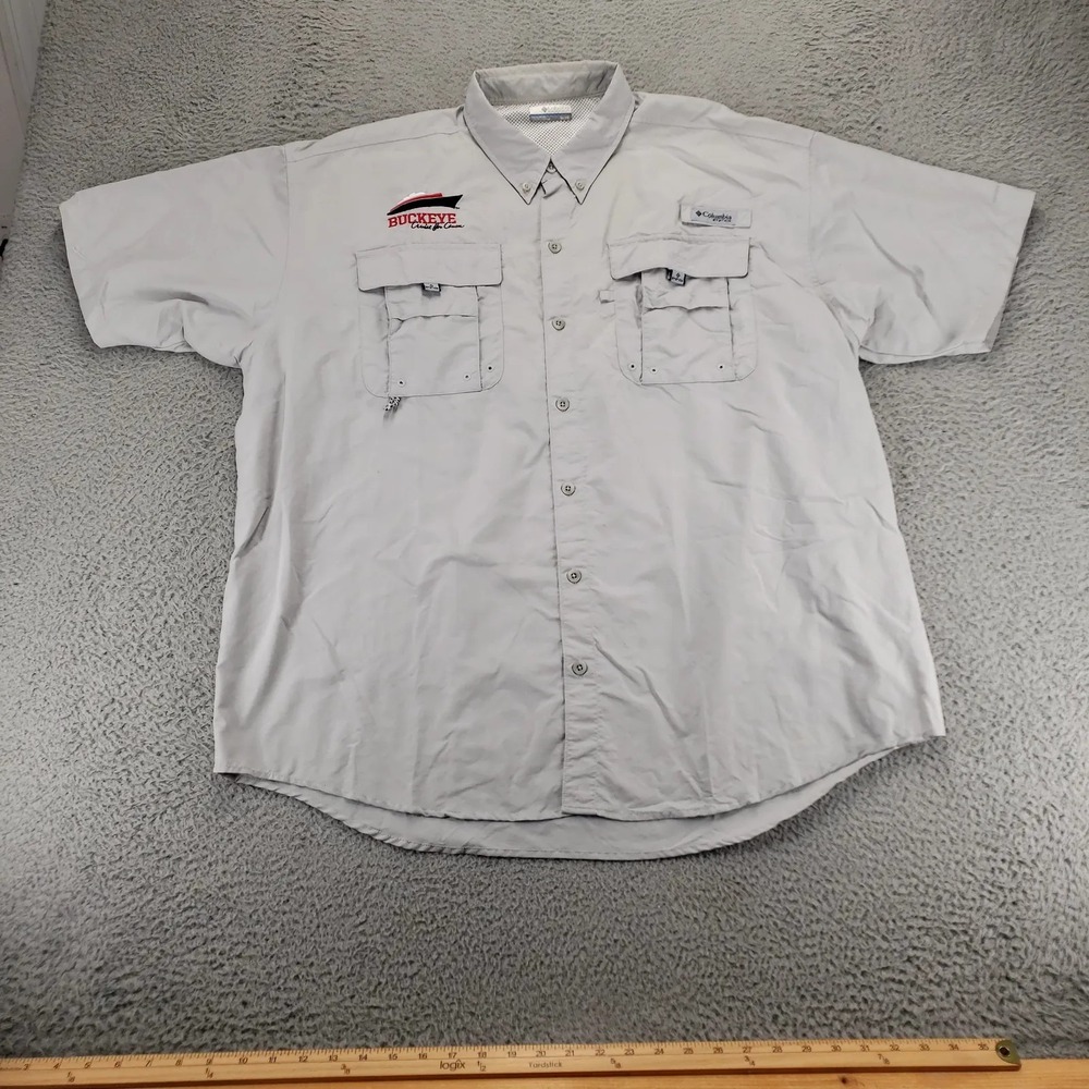 Columbia PFG Shirt Mens XL gray Short Sleeve‎ Caped Vented Outdoors Fishing